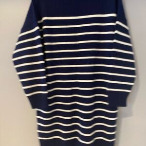 Navy and White Striped Sweater Dress